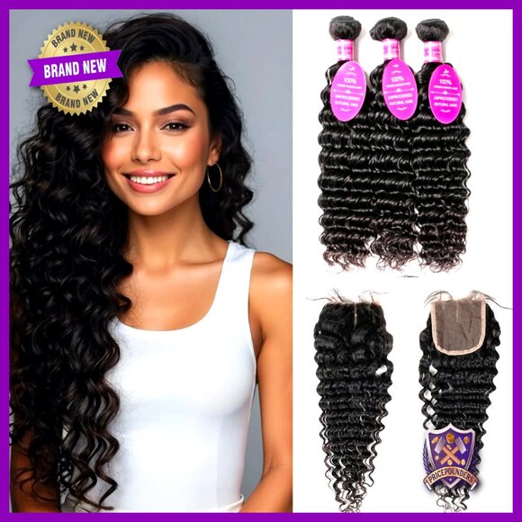100% Human Hair Extensions 3 Bundles Deep Wave 20-24 Inch Quick Weave